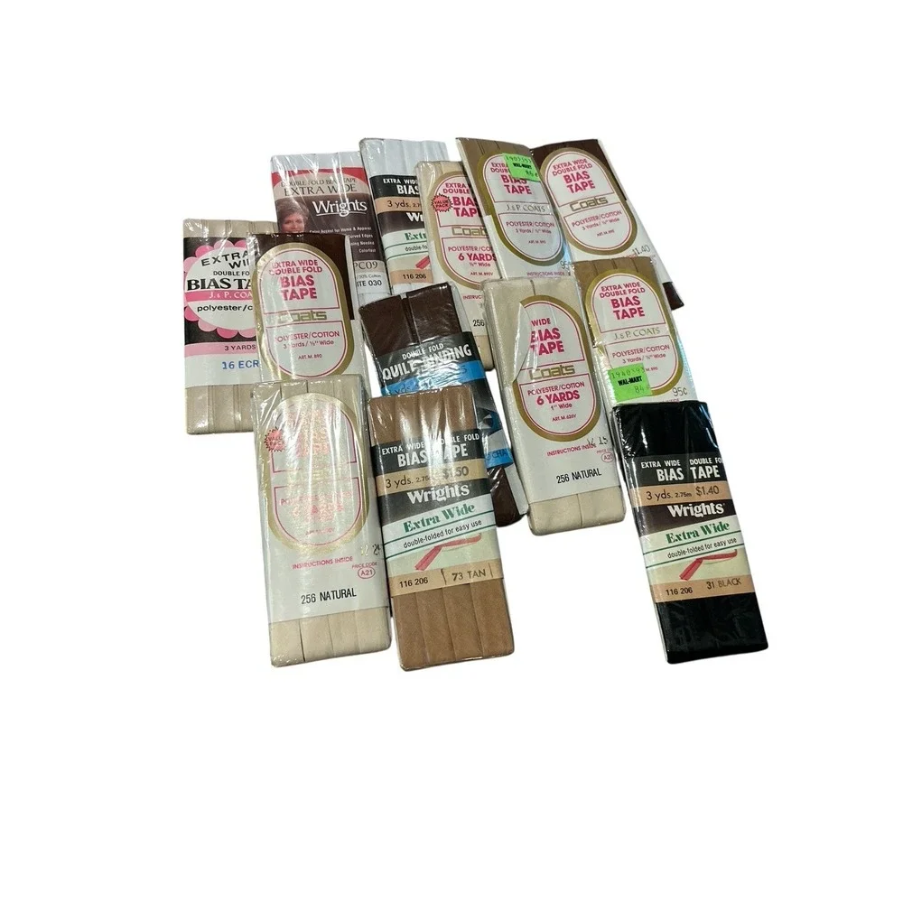 Lot of‎ 24 Bias Tape Packages NOS Mixed Widths, Colors, Brands c1960s-1970s